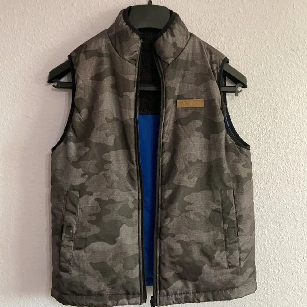 Buffalo David Bitton Youth Black/Gray Camo Reversible Vest Size 14-16